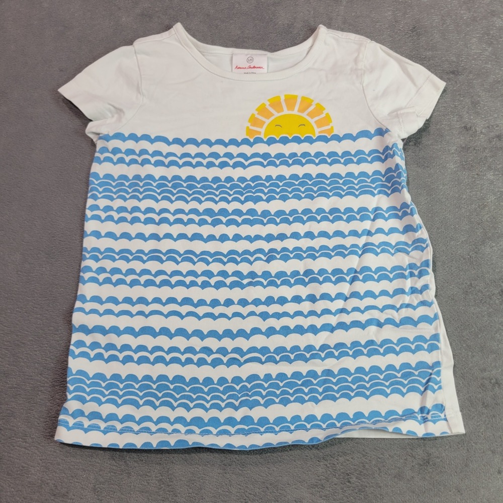 Hanna Andersson T-Shirt Kids 120 6-7 White Blue Sun Waves Beach Summer 42935